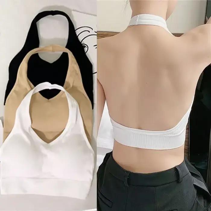 Mode Sexy licou dos nu soutien-gorge Camisole pour femmes sans fil Sport soutien-gorge haut bretelles solide culture hauts antichoc gilet Lingerie