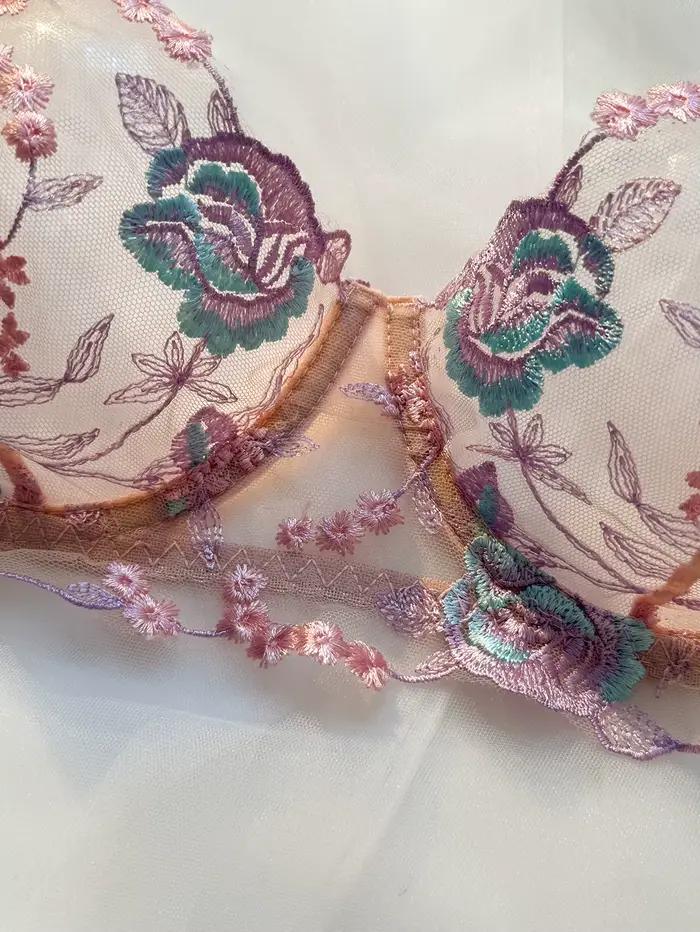 Ensemble soutien-gorge et culotte pour femmes en dentelle rose pastel douce avec armatures en acier, soutien-gorge à bonnet supérieur fin et sans couture, sous-vêtements quotidiens