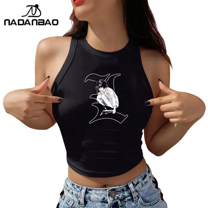 Nadanbao Sexy odhalené rameno krátky top pre ženy japonský Anime Death Note grafická potlač tielko letné neformálne bez rukávov Tričko