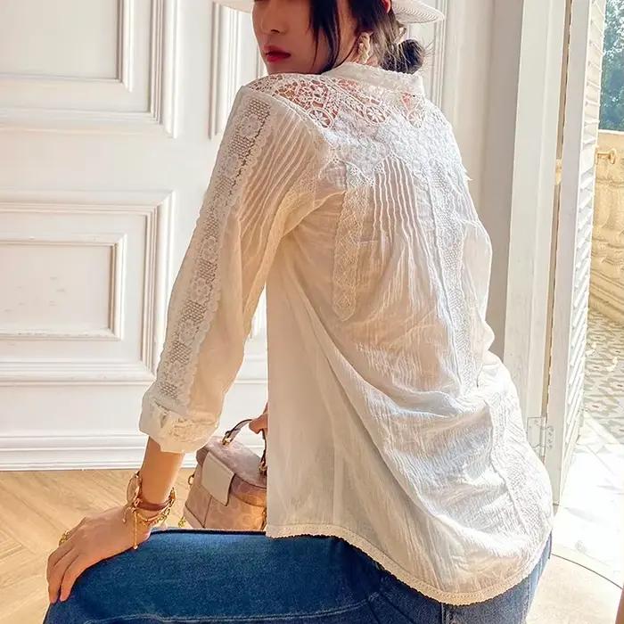 TEELYNN cigánska Boho kvetinová vyšívaná čipka Blúzka košele pre ženy top 2025 bavlna Vintage s dlhými rukávmi jar