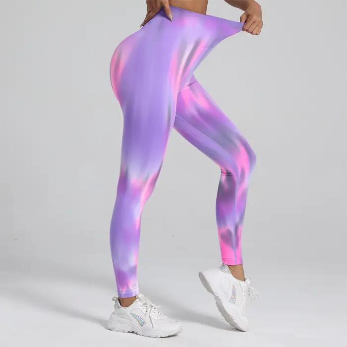 Dámske farbené bezošvé legíny Scrunch Fitness s vysokým pásom atletické jogové nohavice mäkké nylonové tréningové