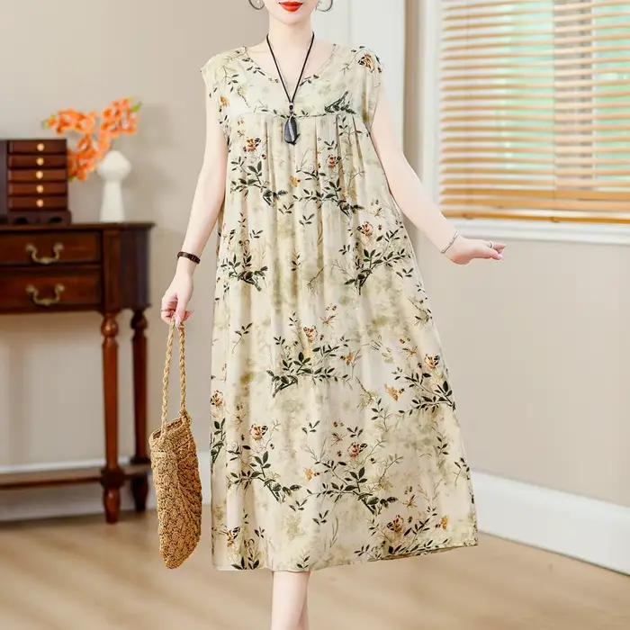 Robe en viscose ample col rond pour femmes décontractées été 2026 grandes tailles occasions spéciales
