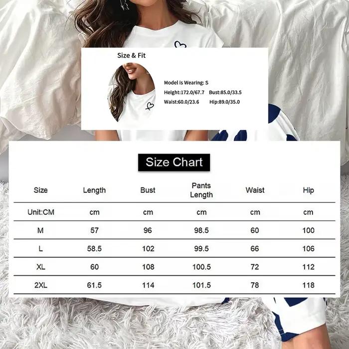 Ensemble de pyjama imprimé cœur et lettre pour femme, manches courtes, pantalon taille élastique, vêtements de maison décontractés