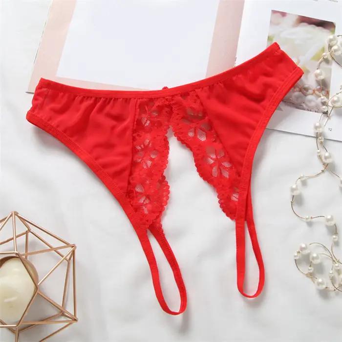 Y2k culotte d'ouverture pour femmes, slip Sexy en dentelle florale, tongs mignonnes, vêtements de nuit populaires, Occasions romantiques