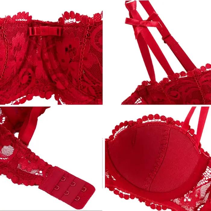 Soutiens-gorge demi-coupe 1/2 KUCLUT, Lingerie grande taille, Sous-vêtements fins rouges, Soutien-gorge balconnet push-up sexy en coton, Noir Blanc Bonnets A B C D