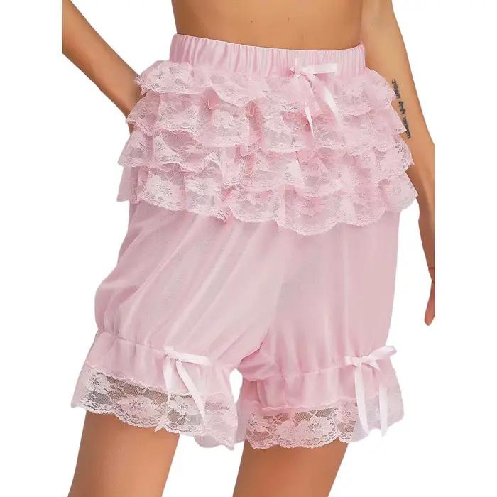 Dámske čisté krajkové nohavičky Bloomers s viacvrstvovými volánmi