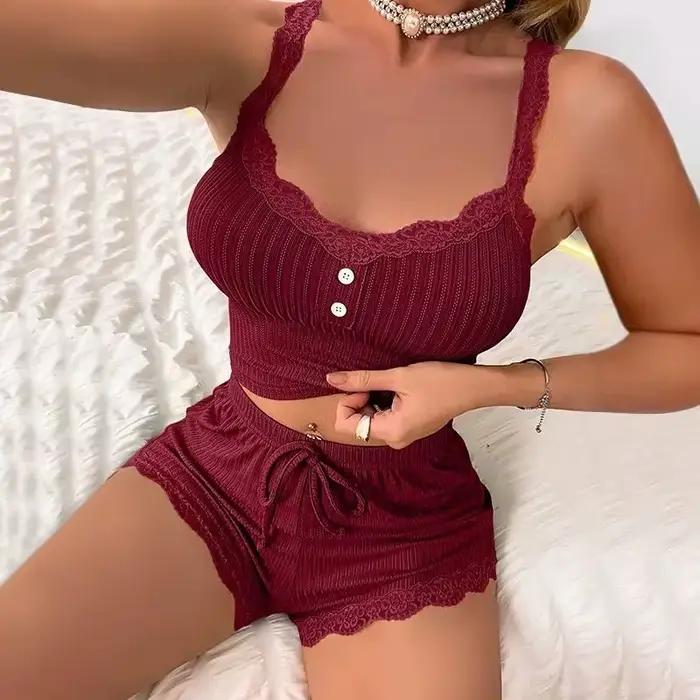 Ensembles de pyjama pour femmes, pyjamas d'été sexy, vêtements de nuit pour femmes, pantalons de nuit, sous-vêtements de détente
