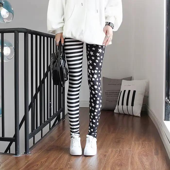 Nové elastické jegging s pruhmi a hviezdičkami Legíny módne capri dámske