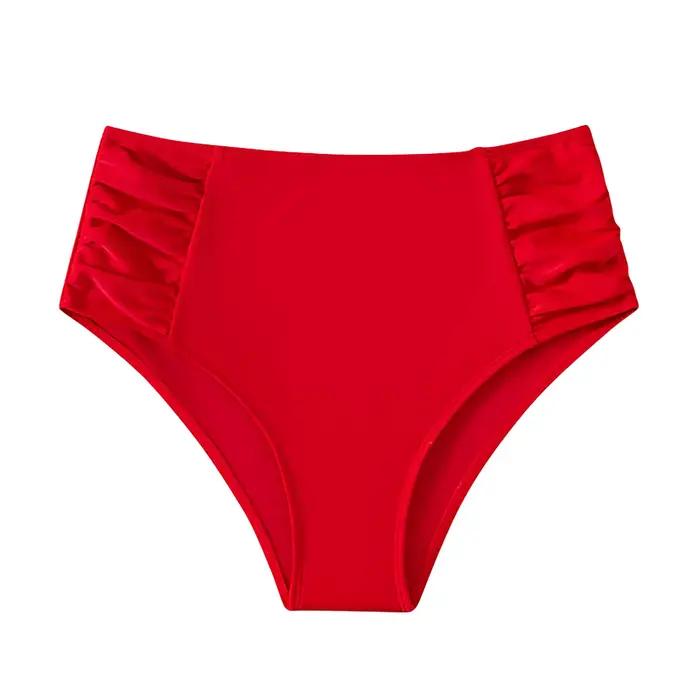 Bas de bain basique taille haute pour femmes, couverture complète, Bikini fendu, slip de bain, couleur unie, maillot de bain confortable
