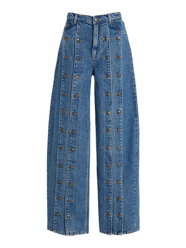 Dámske elegantné džínsy s gombíkmi jar/jeseň 2025 novinka Vintage Denim Dlhé