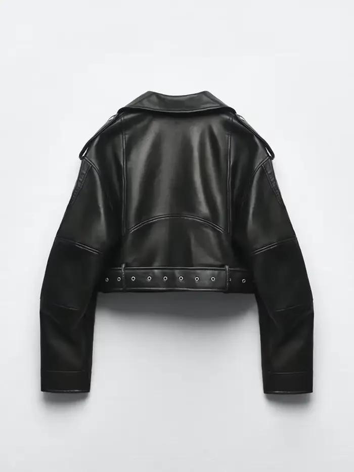BBWM dámska nadrozmerná vintage voľná PU kožená bunda s opaskom Streetwear retro zips