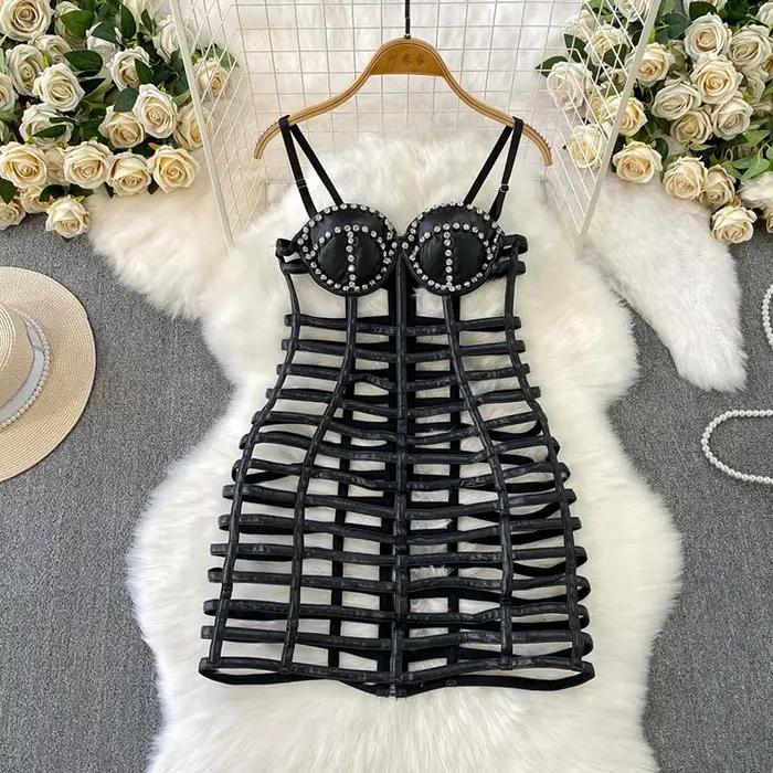 Robes de Lingerie érotique pour femmes, inspirées du styliste, Slim, sexualité, coquin, ajouré, diamants, Mini robes Sexy