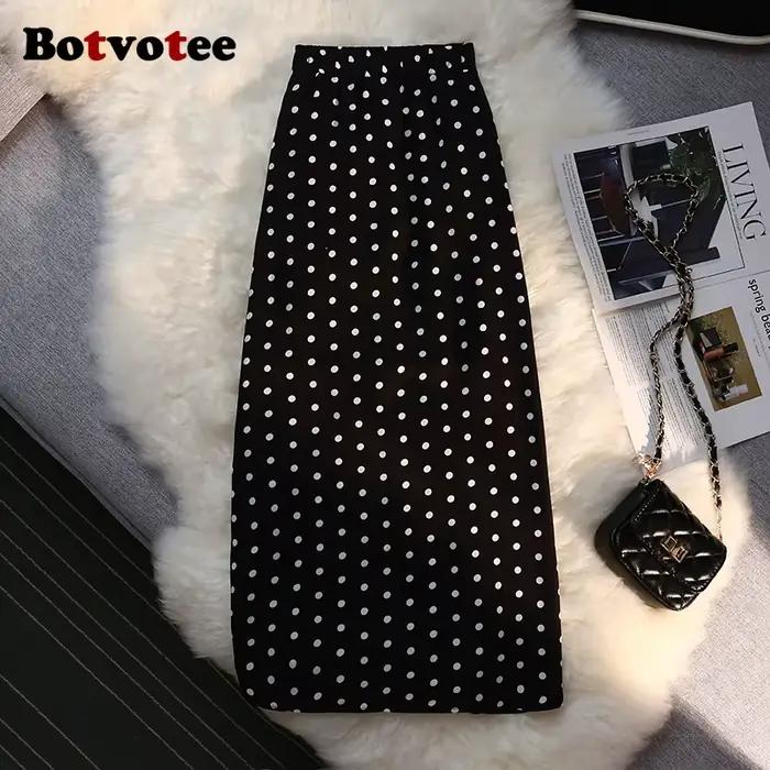 Botvotee Sexy Vintage Bodkovaná trumpeta sukňa Midi pre ženy s elastickým chrbtom