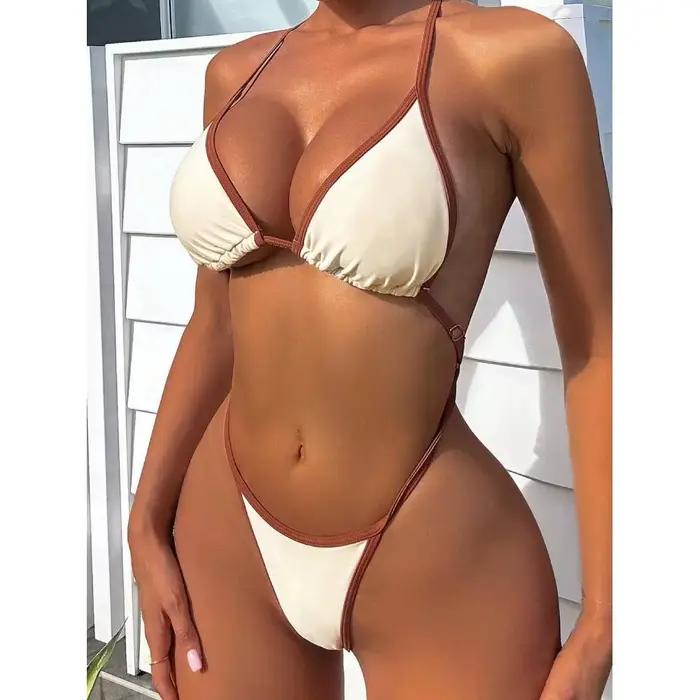 Cikini Summer Beach Jednodielne plavky s kontrastným lemom a lodičkovým výstrihom pre ženy - Sexy