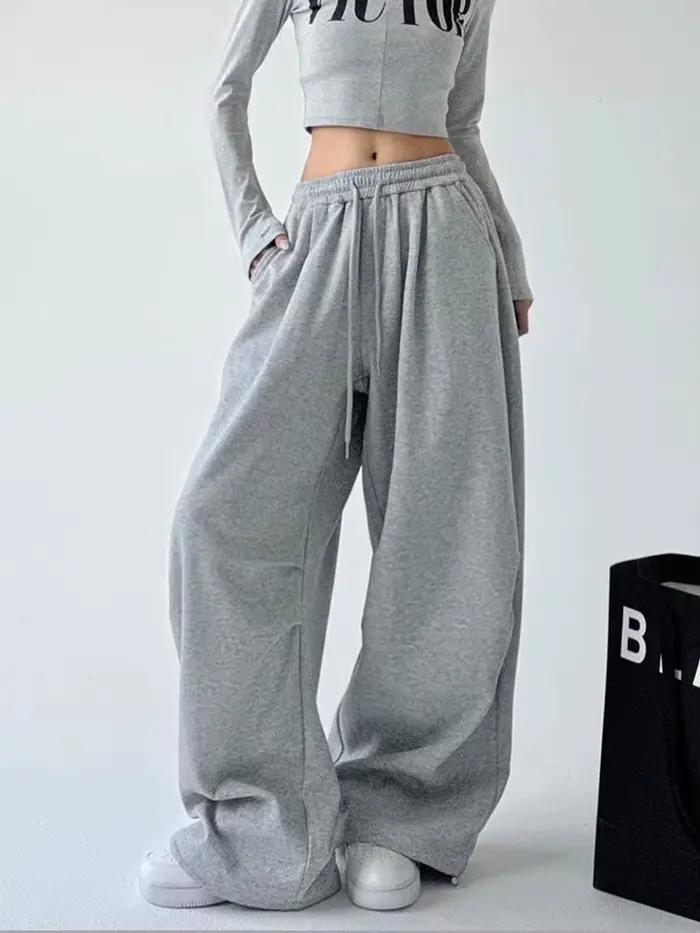 Y2K Harajuku široké nohavice na jogging pre ženy Streetwear Baggy oversized sivé športové