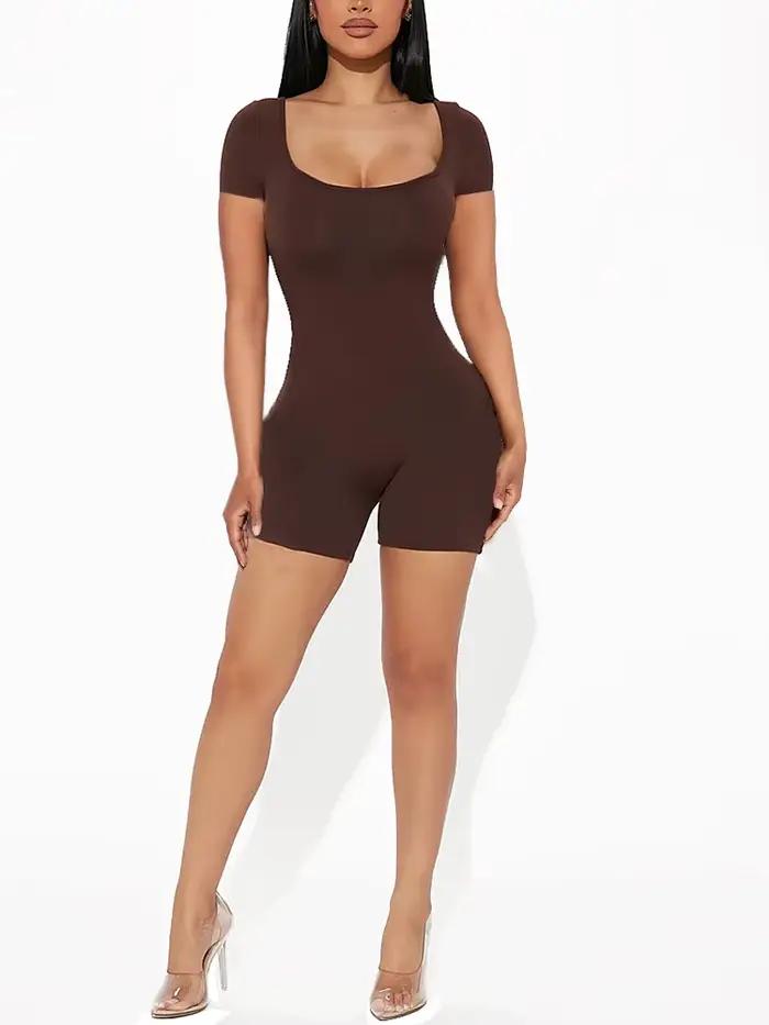 2025 leto nové ženy Sexy jednofarebné krátke rukávy U výstrih kombinéza krátka Yoga Fitness jednodielny Polyester