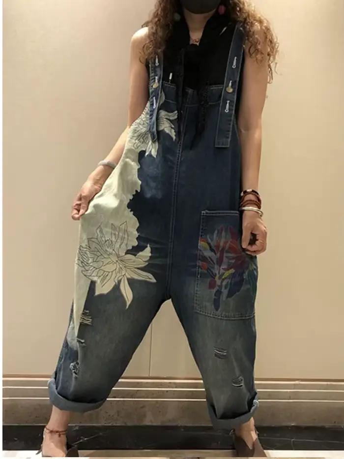 Amax luluE 2025 kórejská móda jar žena potlač Denim overal dámy Vintage Džínsy ležérne ženy nohavice