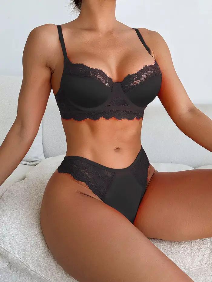 2025 Soutien-gorge non rembourré à armatures et slip brésilien en dentelle Sxy pour femme - Ensemble de lingerie fantaisie pour cils