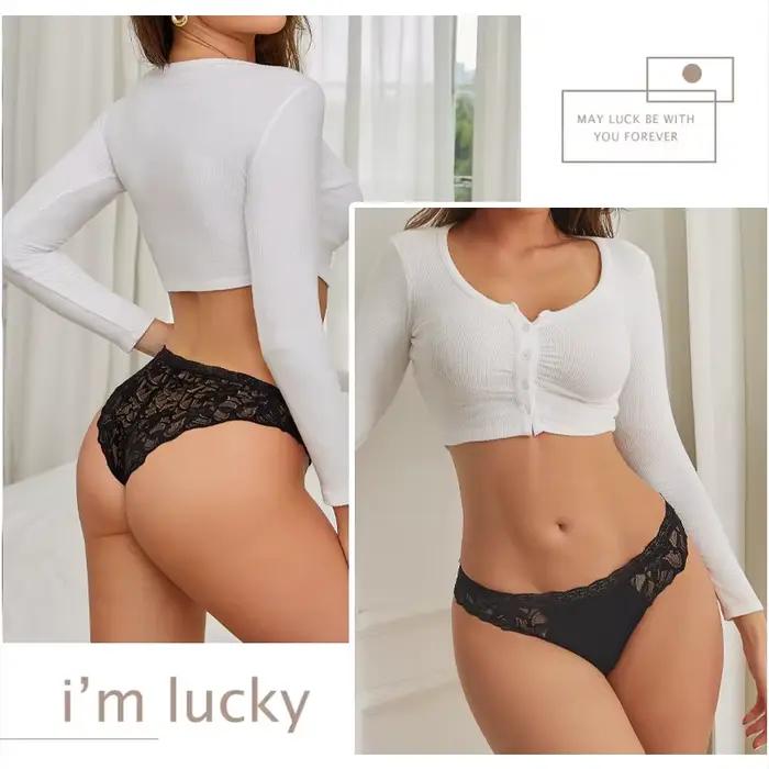 4 pièces/ensemble Sexy dentelle florale culottes femmes respirant slips Perspective taille basse Sexy Lingerie femme doux couleur unie sous-vêtements