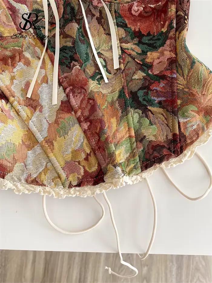 SINGREINY France Vintage bretelles Lingerie hauts sans manches à lacets dos nu Mini Camisole 2025 dames mince Sexy imprimé Corset