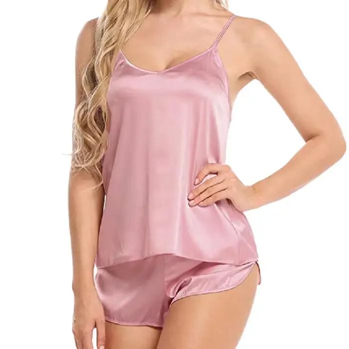 Ensemble pyjama sexy pour femmes, hauts sans manches spaghetti + short, costume de maison, camisole d'été, col en V, vêtements de nuit pour femmes occasions spéciales