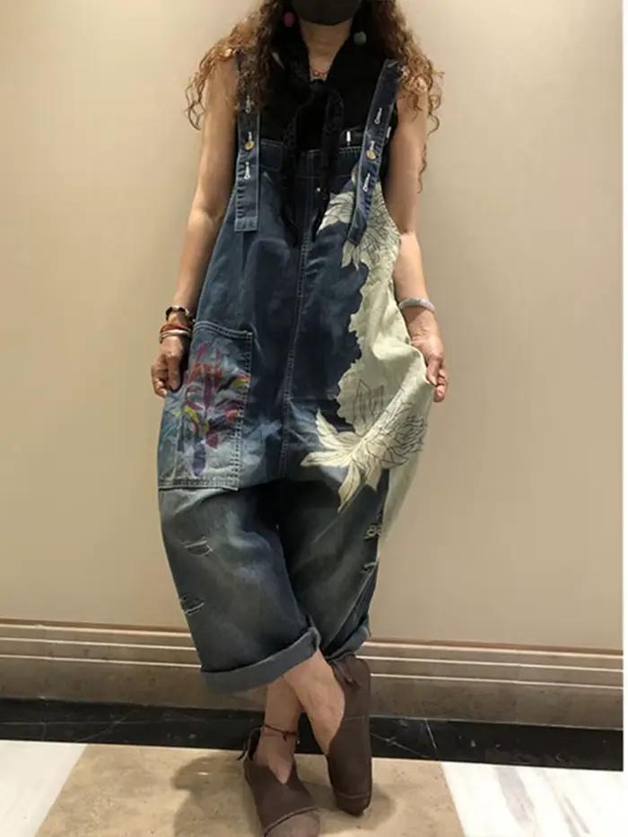 Amax luluE 2025 kórejská móda jar žena potlač Denim overal dámy Vintage Džínsy ležérne ženy nohavice