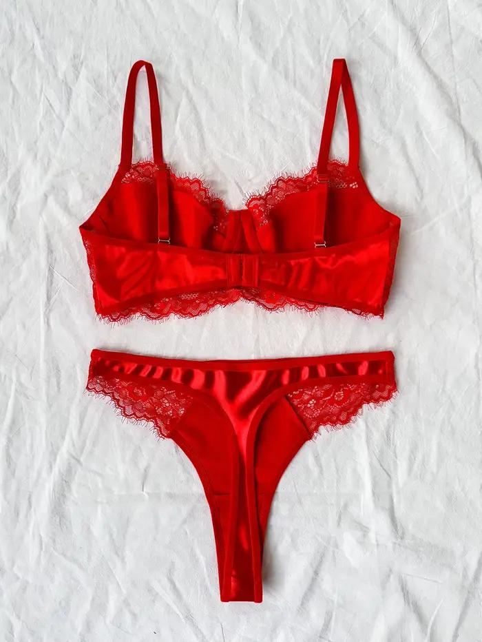 2025 Soutien-gorge non rembourré à armatures et slip brésilien en dentelle Sxy pour femme - Ensemble de lingerie fantaisie pour cils