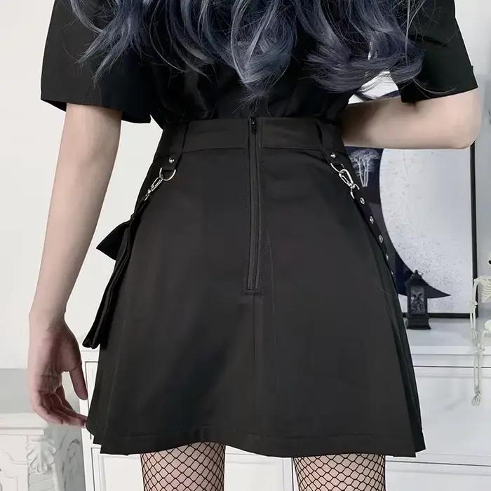 Harajuku punk gotická čierna sukňa s vysokým pásom pre ženy Sexy patchwork obväzová mini
