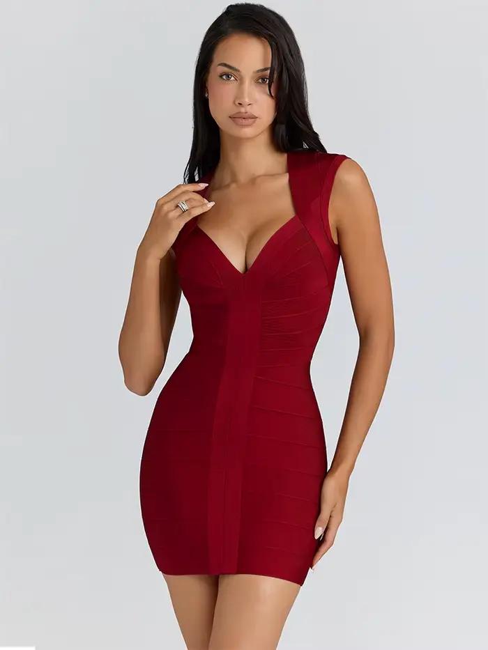 Sexy priliehavé minišaty s výstrihom do V a bez rukávov pre ženy