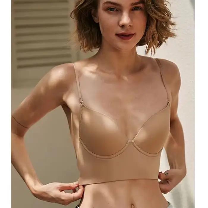 Soutien-gorge en forme de U pour femme, grand dos nu, beau dos, gros seins, montrer petits seins, invisible, sans couture, dames, col frontal
