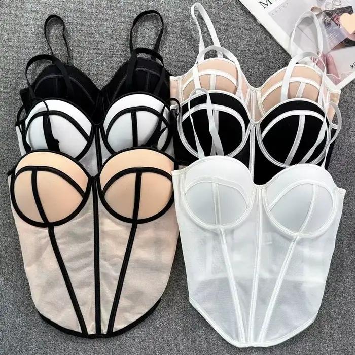 Corset multicolore Sexy irrégulier pour femmes, haut court de fête pour filles, lignes contrastées uniques, Bustier Chic, débardeur Cool