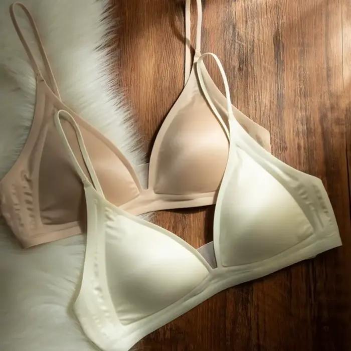 Soutien-gorge français en Satin de lait, décolleté en v profond, sans fil, Support doux, sans couture, dos nu, bretelles ajustées, petite poitrine