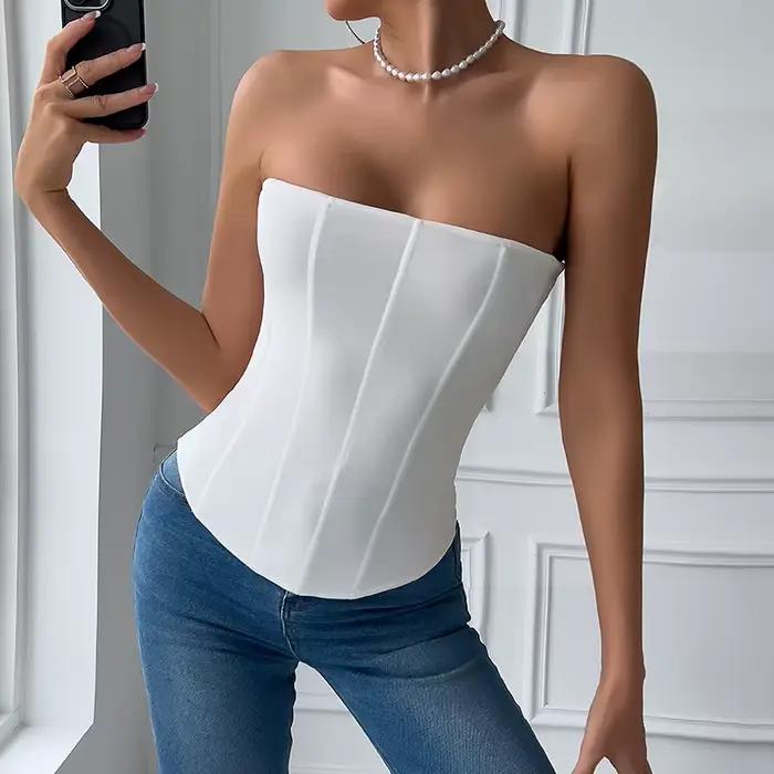 Corset Sexy pour femmes, couleur unie, sans manches, col en S, dos nu, Bandage, Push Up, modelant le corps, Bustier, Lingerie