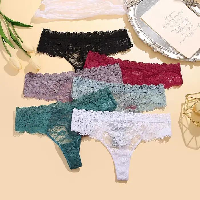 Perspective dentelle culottes femmes évider taille basse sous-vêtements tongs femme caleçon respirant Lingerie broderie intimes