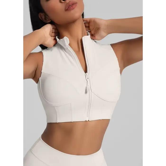 Soutien-gorge de sport à fermeture éclair avec coussinets de poitrine amovibles, gilet Push-Up respirant à dos nageur pour Fitness, course à pied, vêtements de gymnastique pour femmes
