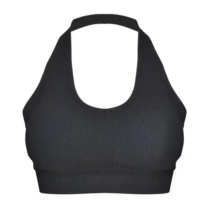 Soutien-gorge sexy dos nu à bretelles pour femme, sans armatures, style sport, haut court uni, anti-choc, lingerie