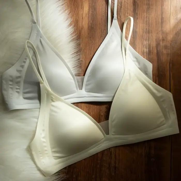 Soutien-gorge en satin laiteux à col en V profond, maintien doux, bretelles ajustables, bonnets triangulaires, coupe amincissante, sans armatures, fines bretelles, usage quotidien