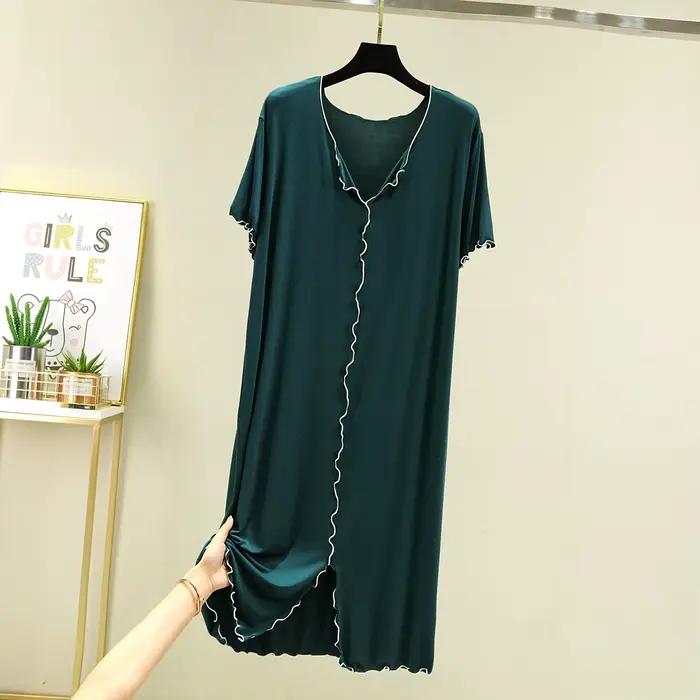 Été Modal robe de nuit femme nouveau décontracté col en V femmes chemises de nuit vêtements de nuit confortables chemise de nuit grande taille Homewear L-2XL