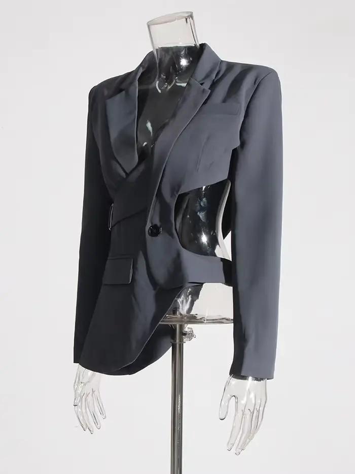 TWOTWINSTYLE pevný odhalený chrbát štíhly Blazer pre ženy s výstrihom dlhé rukávy spájaný gombík