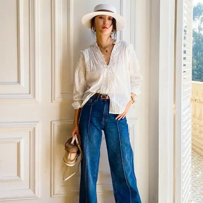 TEELYNN cigánska Boho kvetinová vyšívaná čipka Blúzka košele pre ženy top 2025 bavlna Vintage s dlhými rukávmi jar