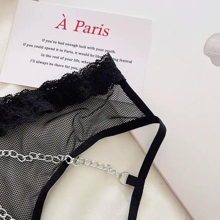 Femmes culottes taille basse sous-vêtements chaîne en métal string filles slips maille évider string Super Sexy sous-vêtements pour femmes