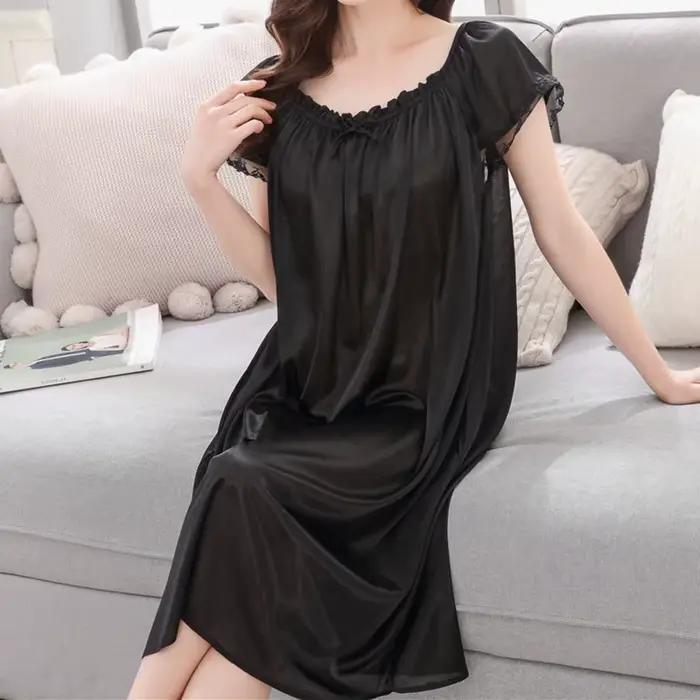 Ice injLace-Ensemble de vêtements de nuit longs à col en V pour femmes, chemise de nuit grande taille, pyjama, vêtements d'intérieur, vêtements de nuit