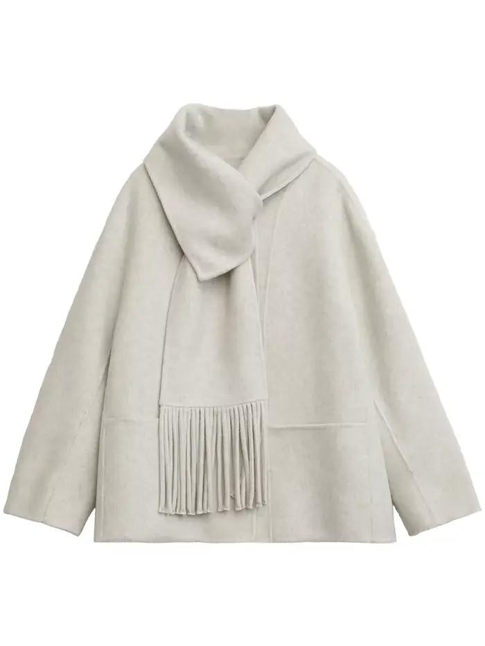 Lâche en laine et polyester Chic Ven pour femmes, style bureau-dame, automne-hiver, col rond, boutonnage simple, pompons装饰去掉最后的装饰部分,并确保HTML格式正确。
