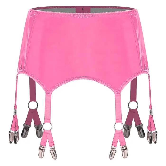 Porte-jarretelles en PU brillant pour femmes, Lingerie, Look mouillé, Clubwear, fesses ouvertes, Punk, gothique, bretelles avec Clips métalliques, mini-jupe supplémentaire