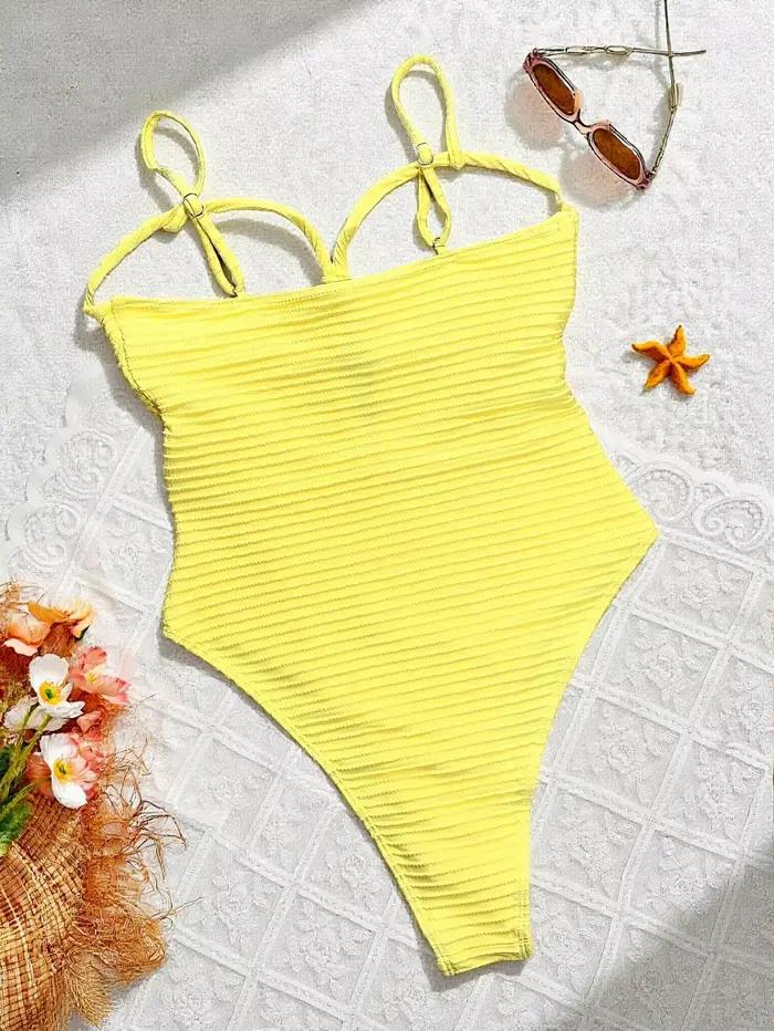 DEAK Sexy jaune évidé une pièce maillot de bain pour femmes maillot de bain croisé femme cordon body maillot de bain maillots de bain