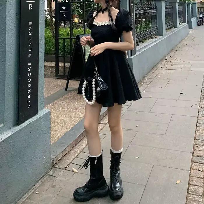 Mini šaty pre ženy Vintage letné prázdniny Street štýl Chic štvorcový výstrih dámske