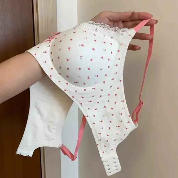 Lingerie en dentelle à imprimé floral contrasté pour femmes, petite poitrine, soutien-gorge sans couture et à armatures