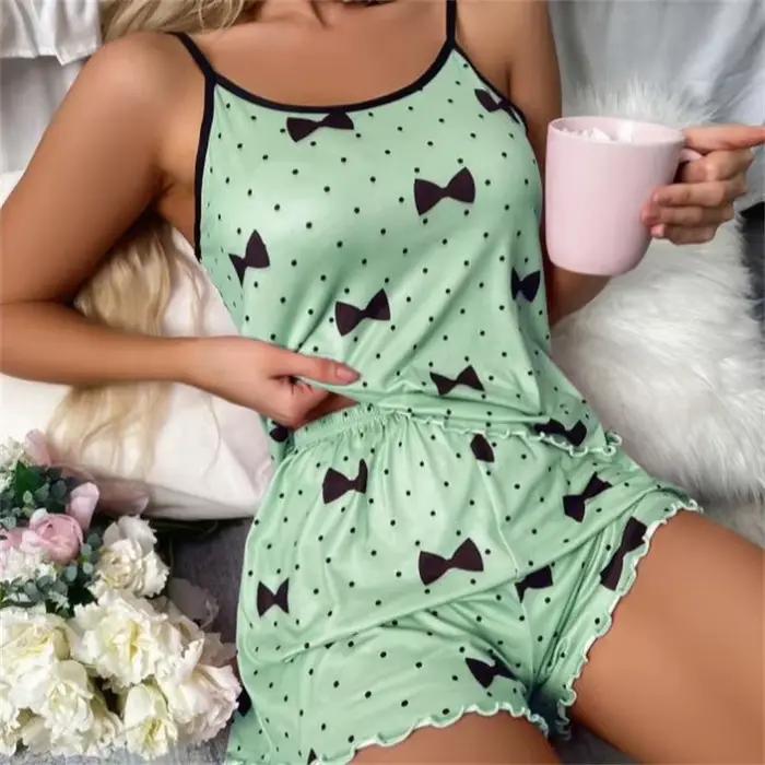 Ensemble pyjama pour femmes, T-Shirts et shorts, T-Shirt rose imprimé en forme de cœur, col rond, haut en soie glacée, confortable et décontracté, été 