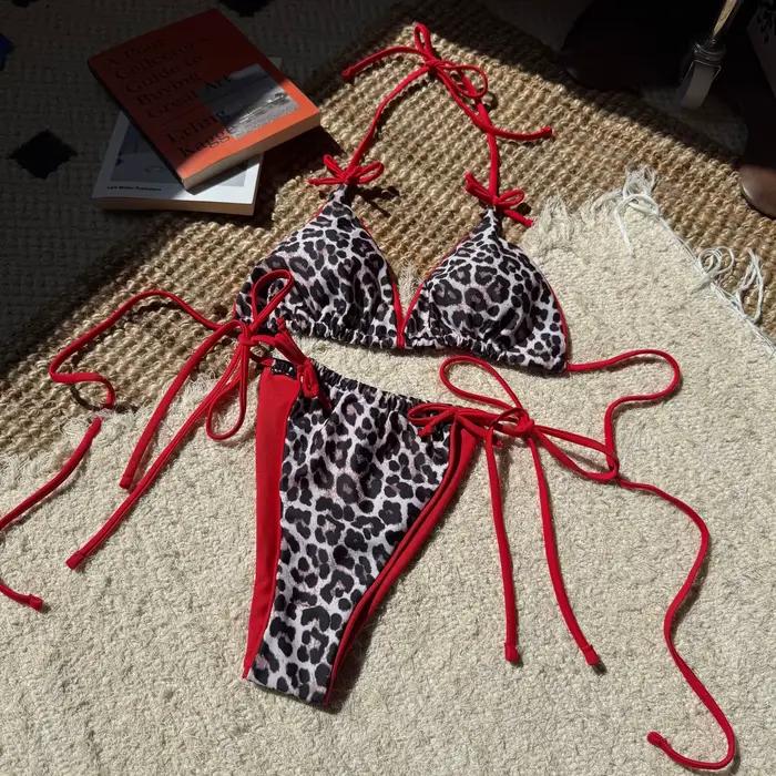 Sexy léopard Bikini costume femmes sangle Push Up maillot de bain trois Points Bikini ensemble taille basse maillots de bain femmes été dos nu maillots de bain