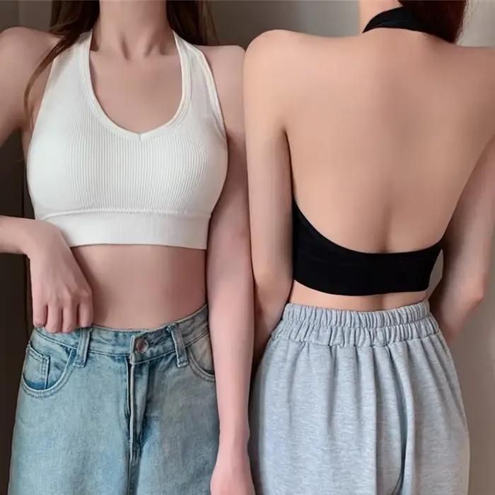 Mode Sexy licou dos nu soutien-gorge Camisole pour femmes sans fil Sport soutien-gorge haut bretelles solide culture hauts antichoc gilet Lingerie